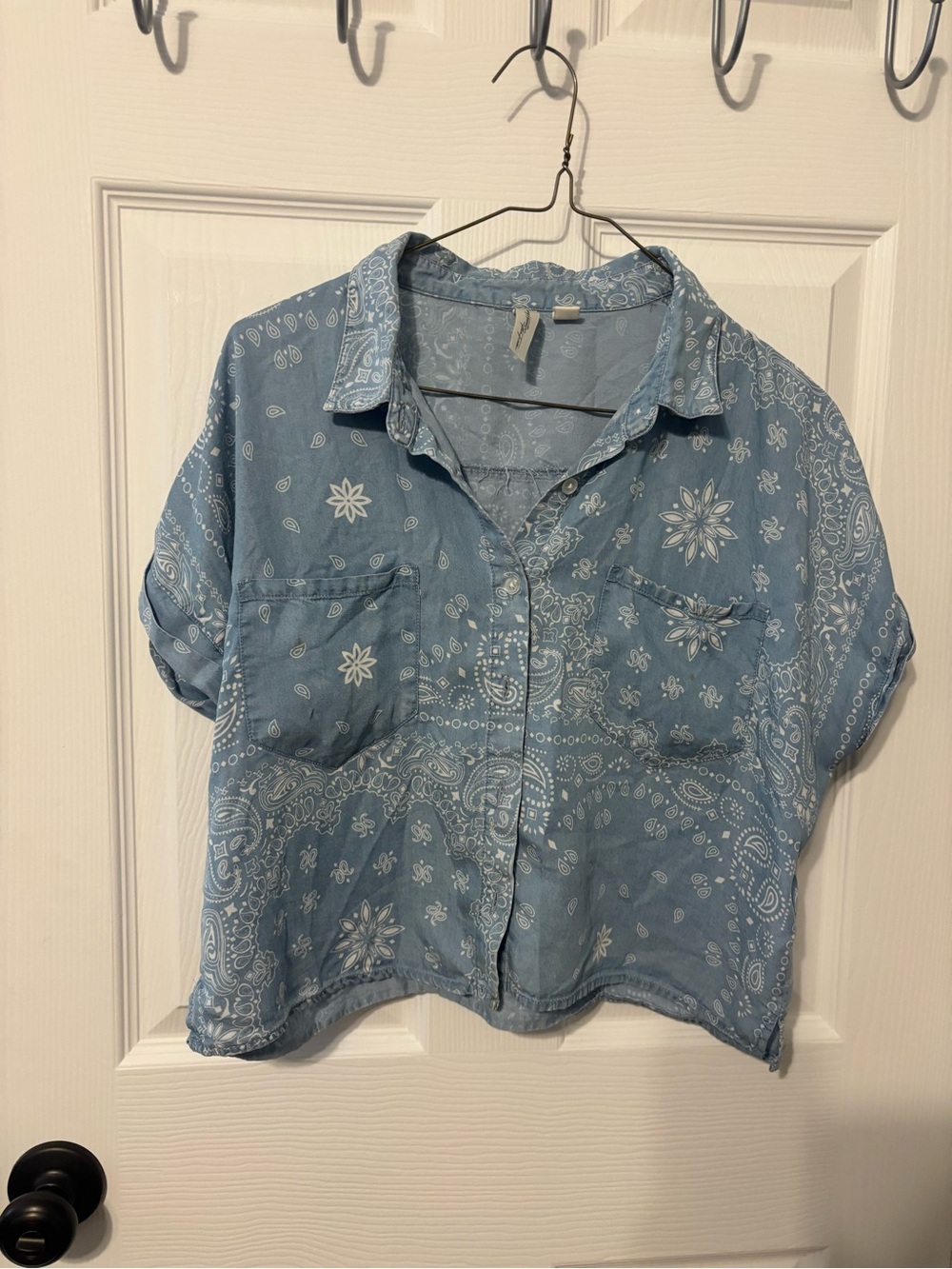 Light Blue Denim Bandana Print Shirt